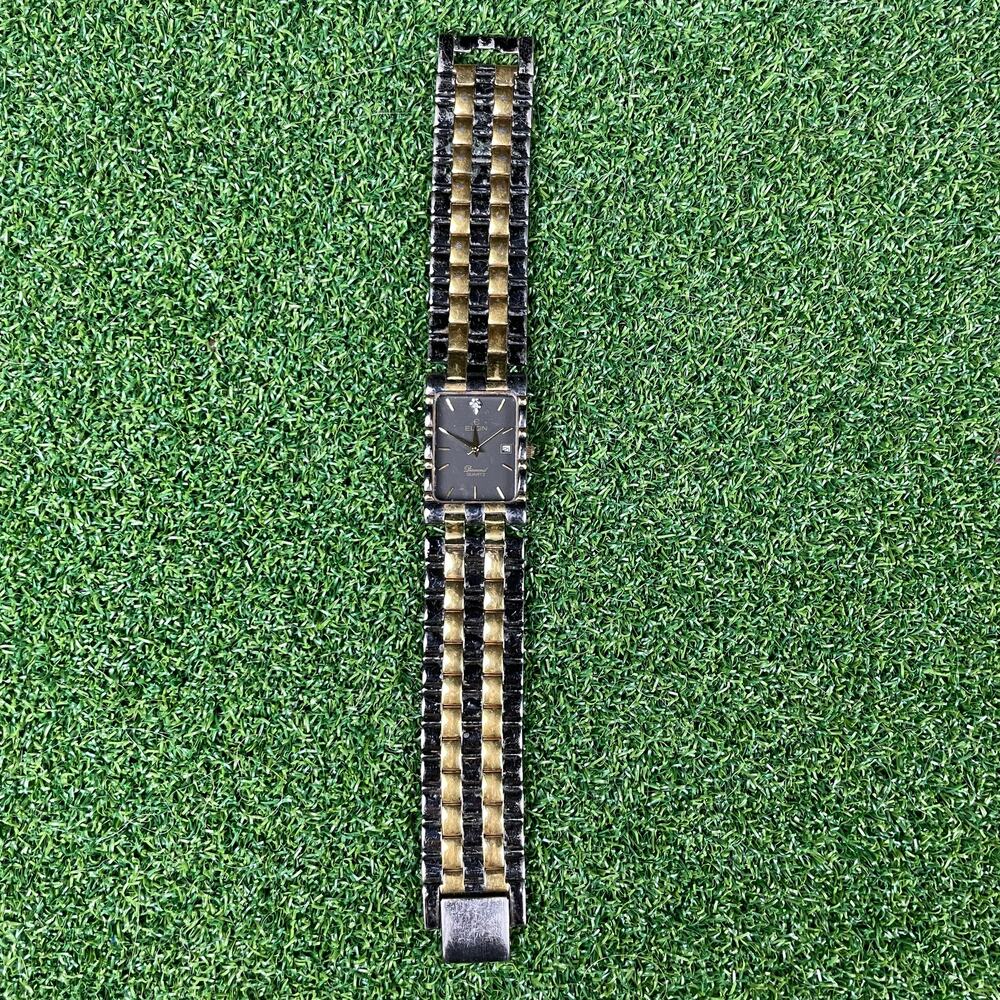 Vintage Elgin Womens Diamond Quartz Two Tone Base Metal Bezel Watch